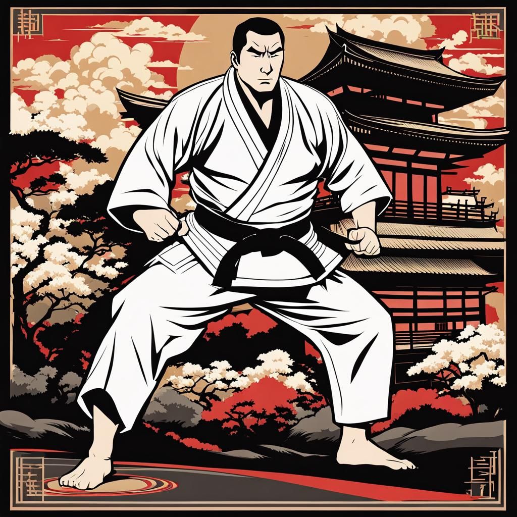 Judo Fighter in Anime Style with Japanese Backdrop