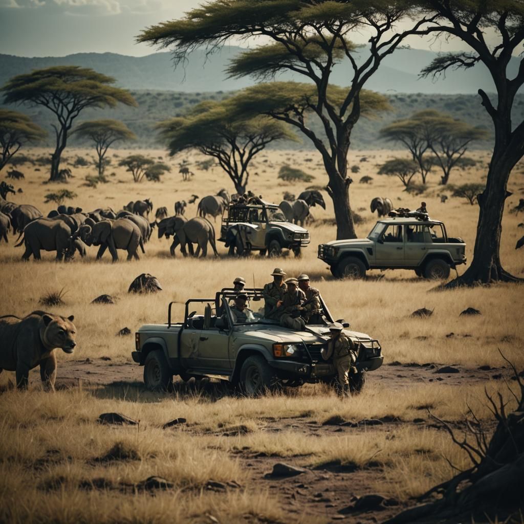 Cinematic Safari Scene with Film Grain Effect