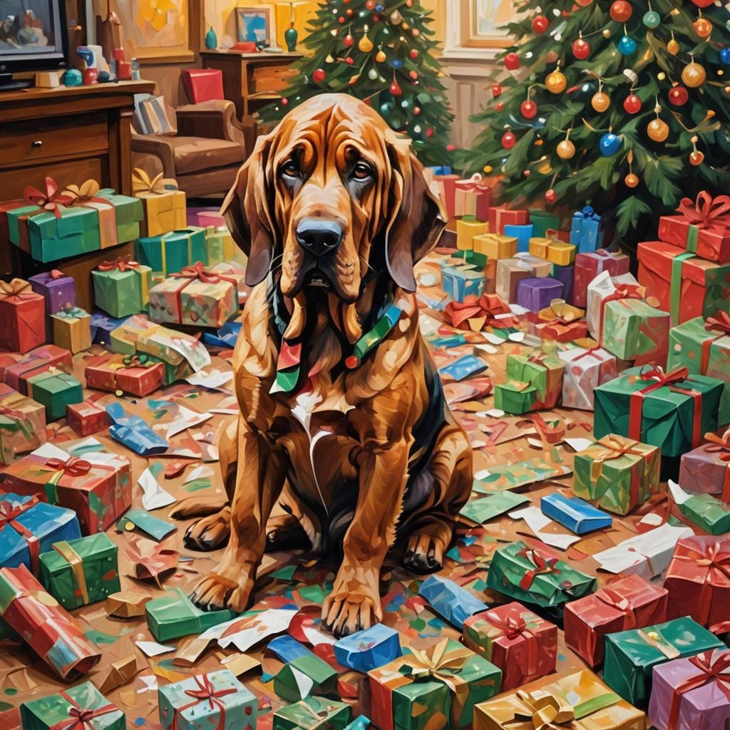 Bloodhound Unleashes Festive Chaos in Cozy Living Room