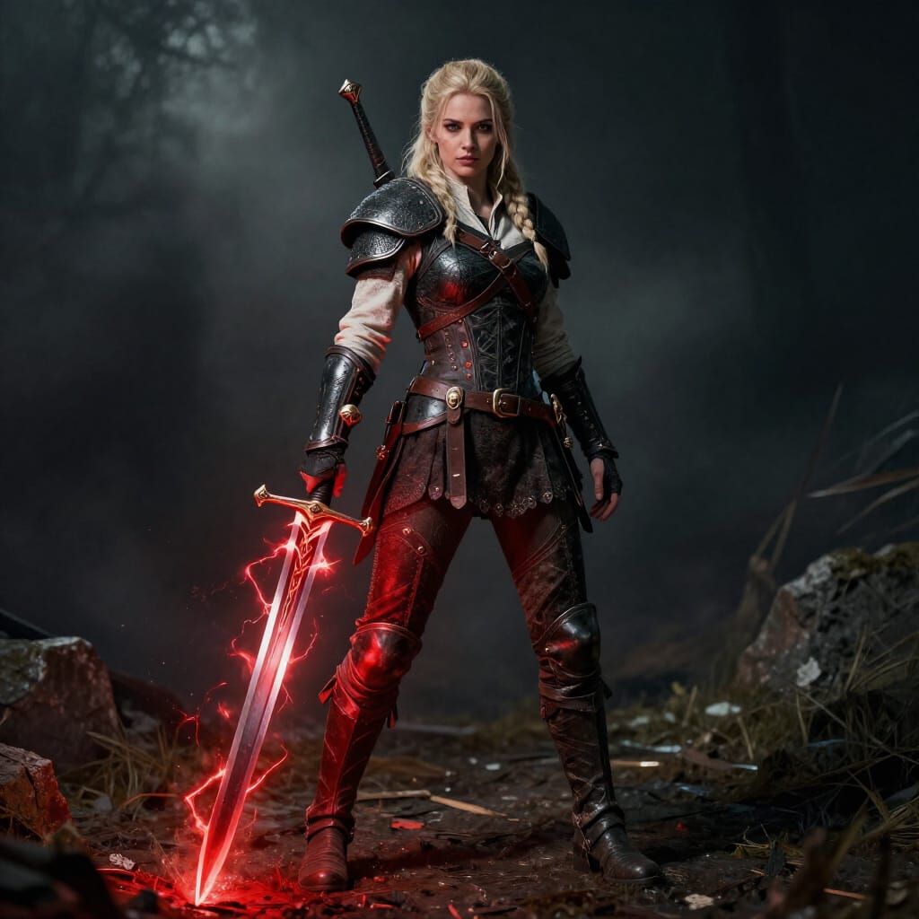 Warrior Woman With Red Energy Sword Concept Art