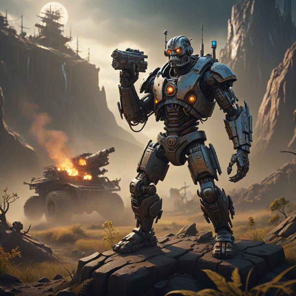 Cyborg Hillbilly in Fantastical, Detailed Matte Painting