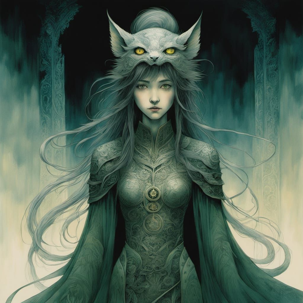 Ethereal Feline Warrior in Ancient Chinese Style