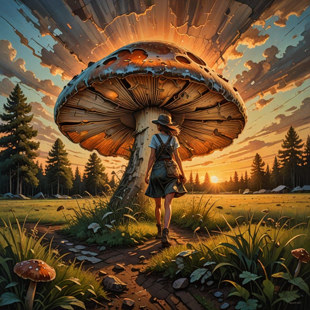 Surrealistic Acrylic Painting of a Rustic, Cracked Giant Mus...