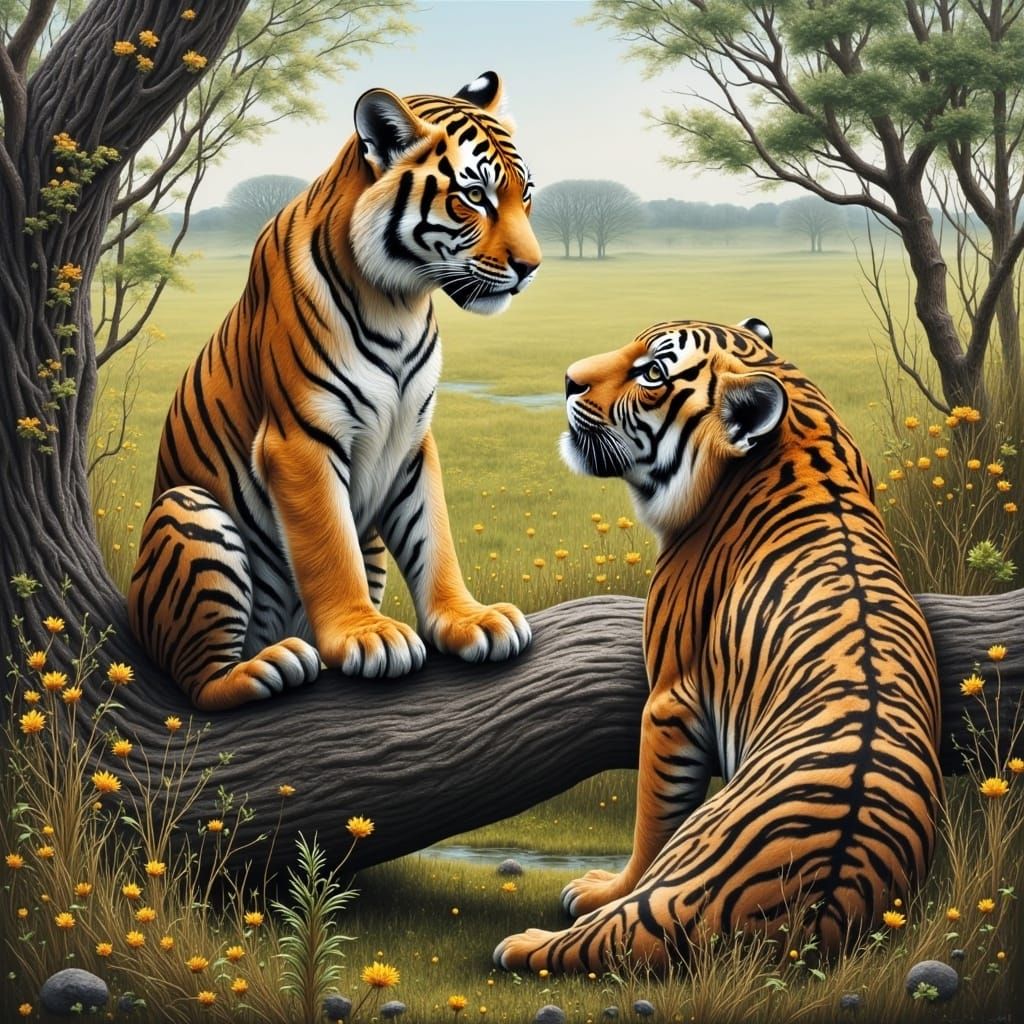 Tiger Kitten Ambush: An Acrylic Style Portrait
