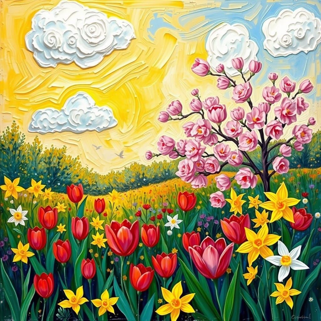 Vibrant Spring Garden in Impressionist Style