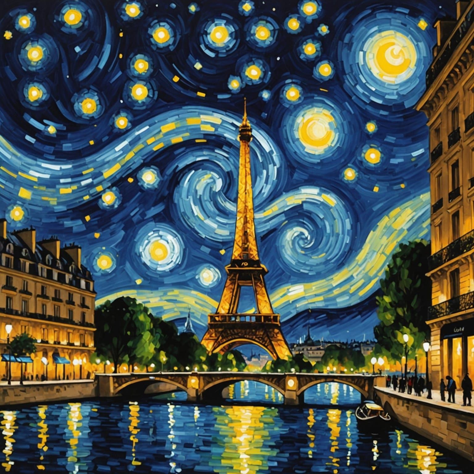 Paris Lights in Starry Night Style