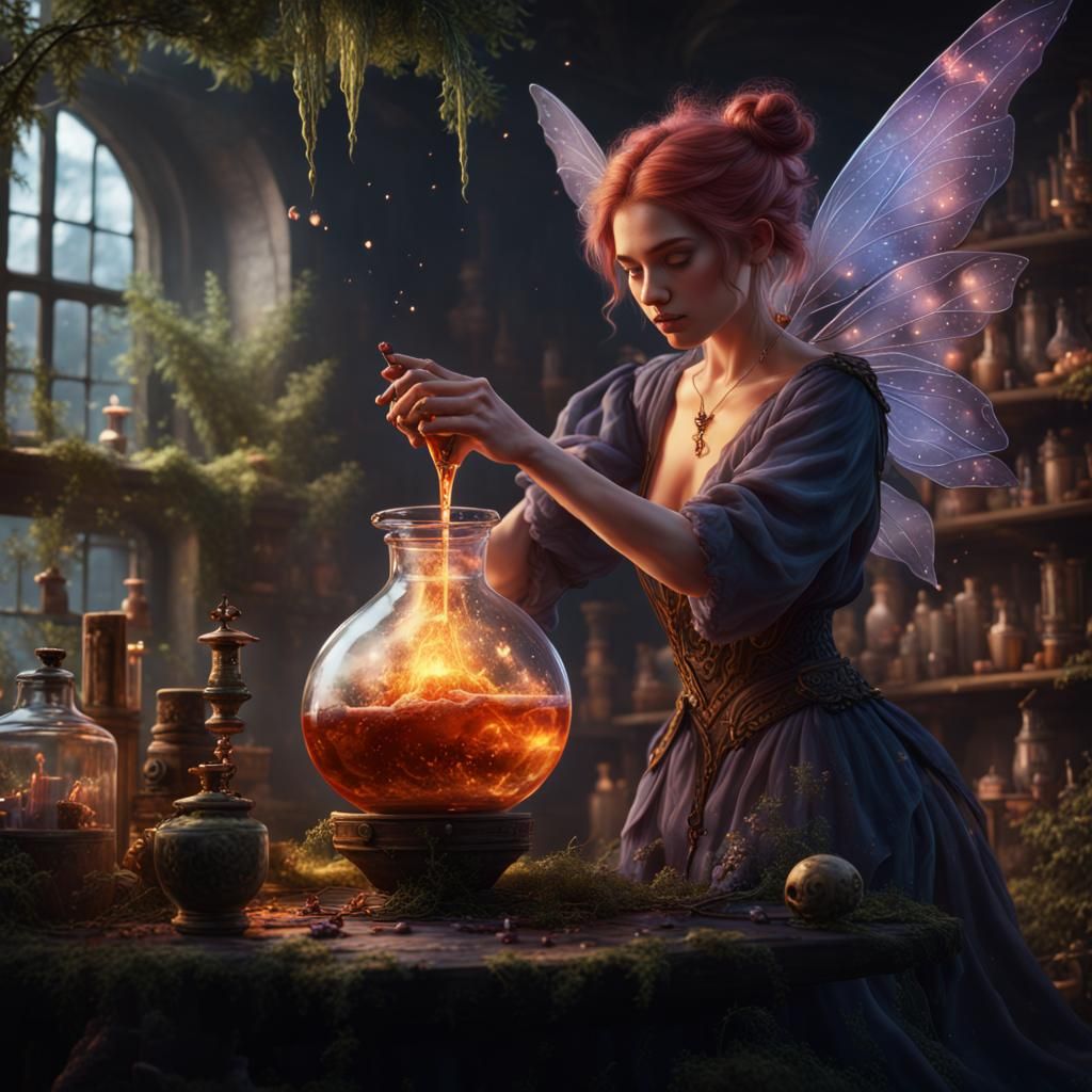 Enchanting Fairy Brews a Magical Potion