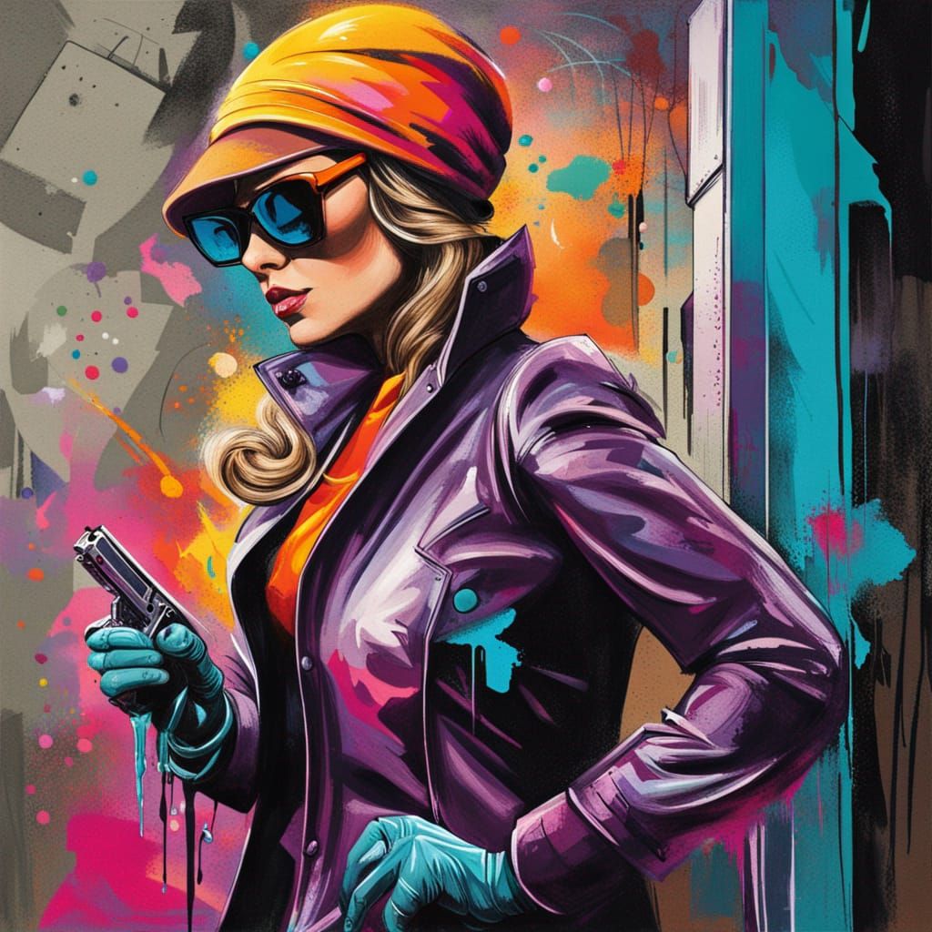Spy and Femme Fatale in 1960s Graffiti Style