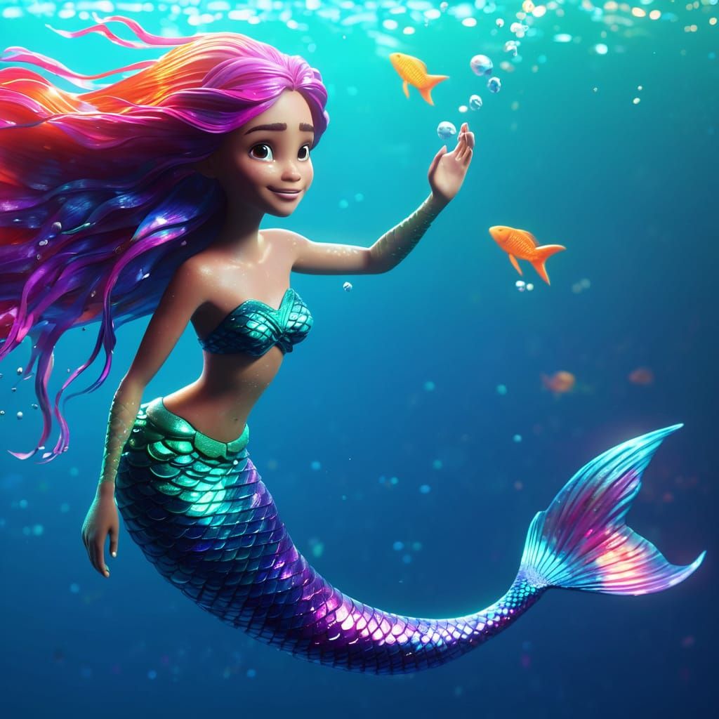 Pixar Style Mermaid in Shimmering Detail