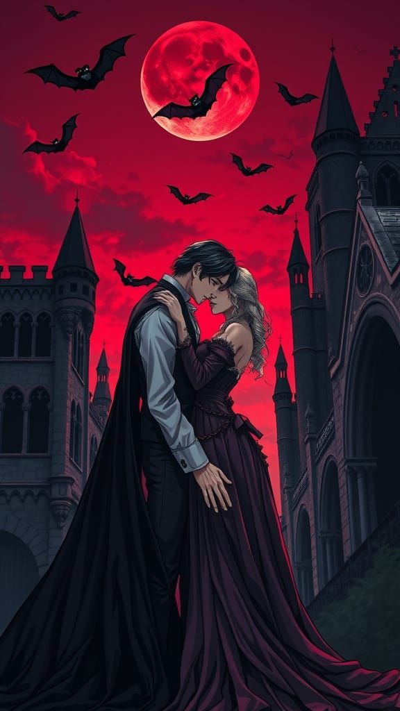 Vampire Couple in Gothic Castle Ruins