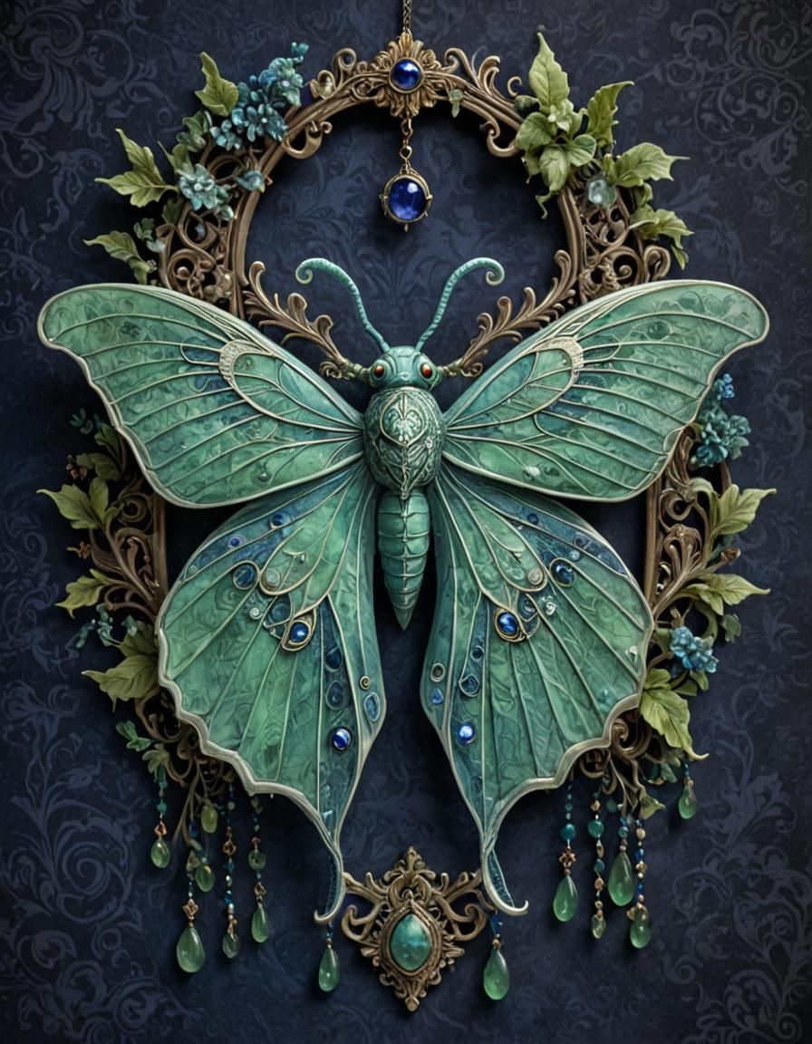 Ethereal Celestial Luna Moth in Dark Fantasy Style