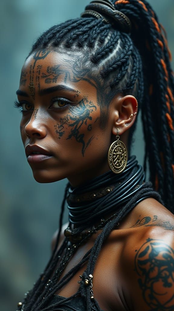 Fierce Tribal Warrior Queen Portrait in Fantasy Style