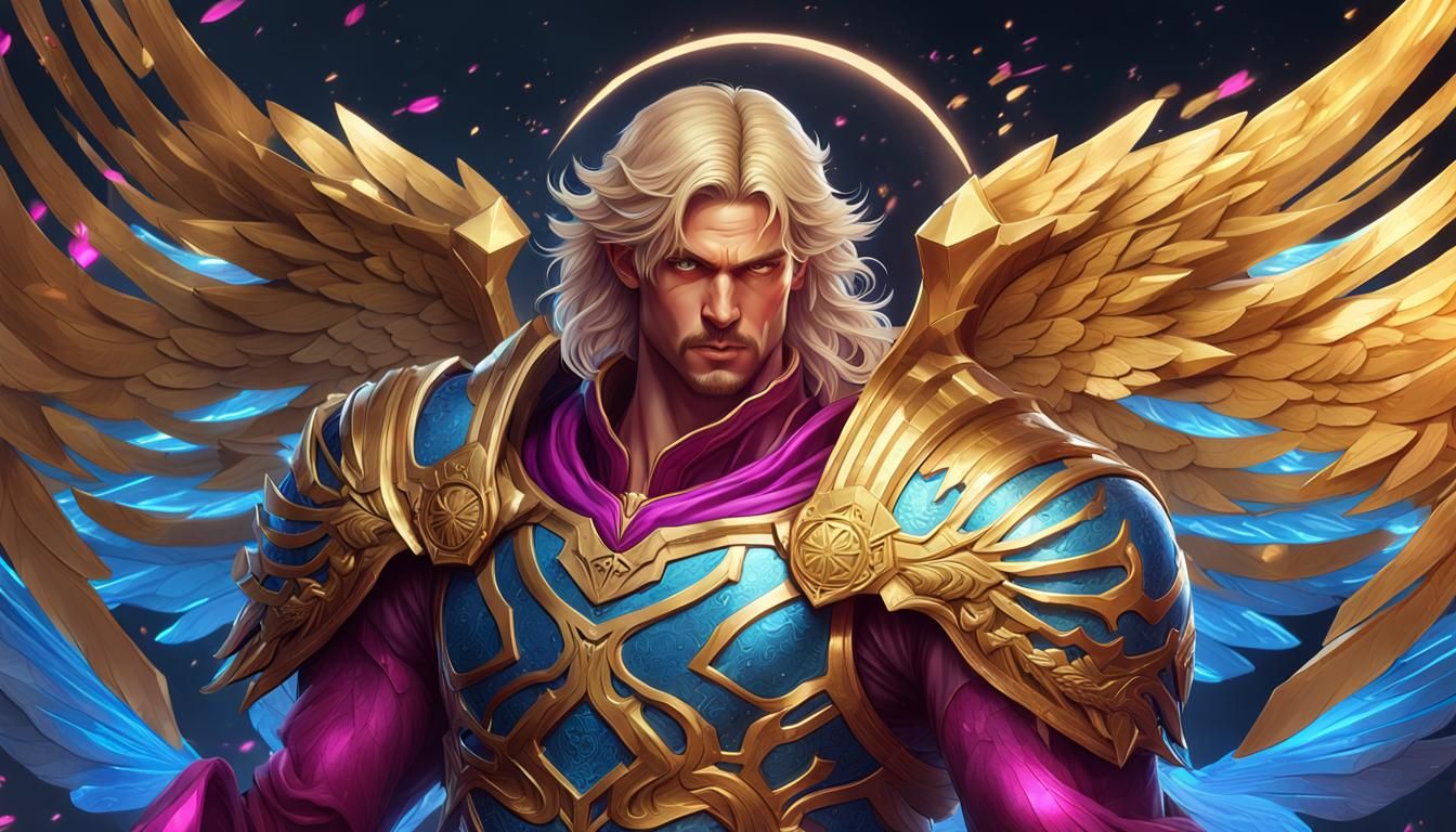 Angel Uriel in Golden Armor, Hyperrealistic Illustration
