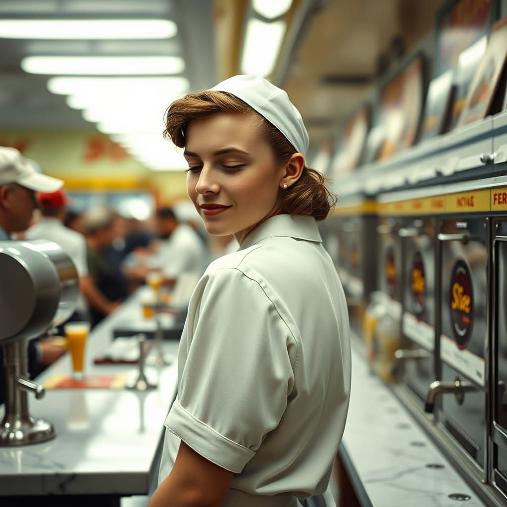 Soda Jerk's Moment of Relief in 1930s NYC Drug Store