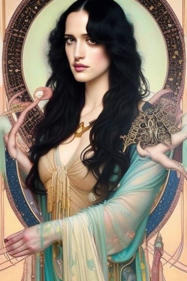 Cosmic Goddess Portrait in Art Nouveau Style