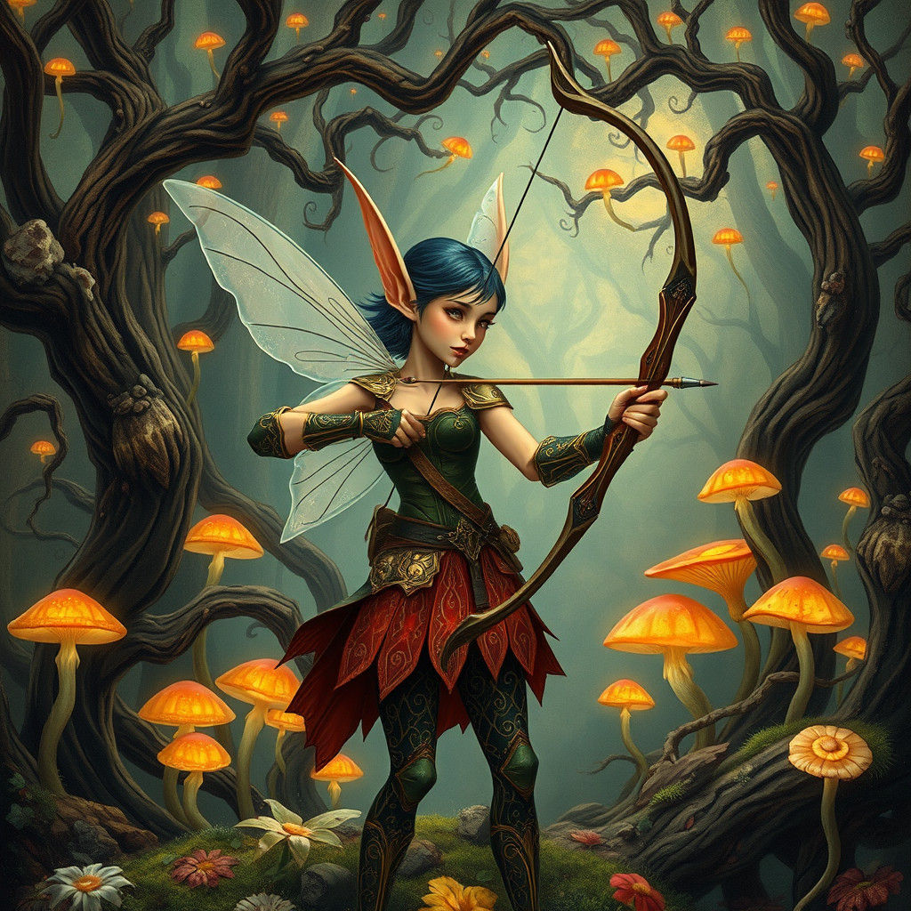 Surreal Fairy Elf Archer in Abstract Forest