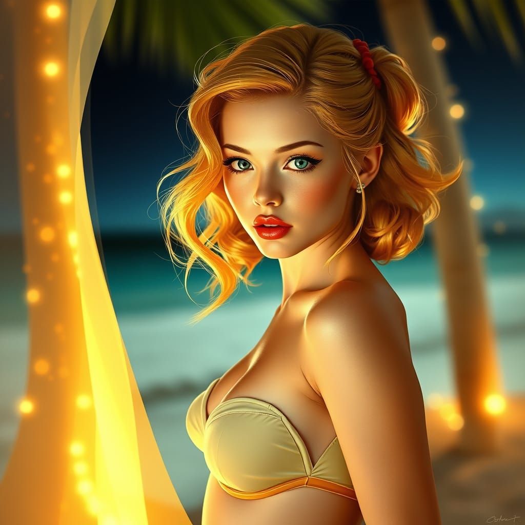 Stunning 1950s Pin-Up Girl in Digital Illustration