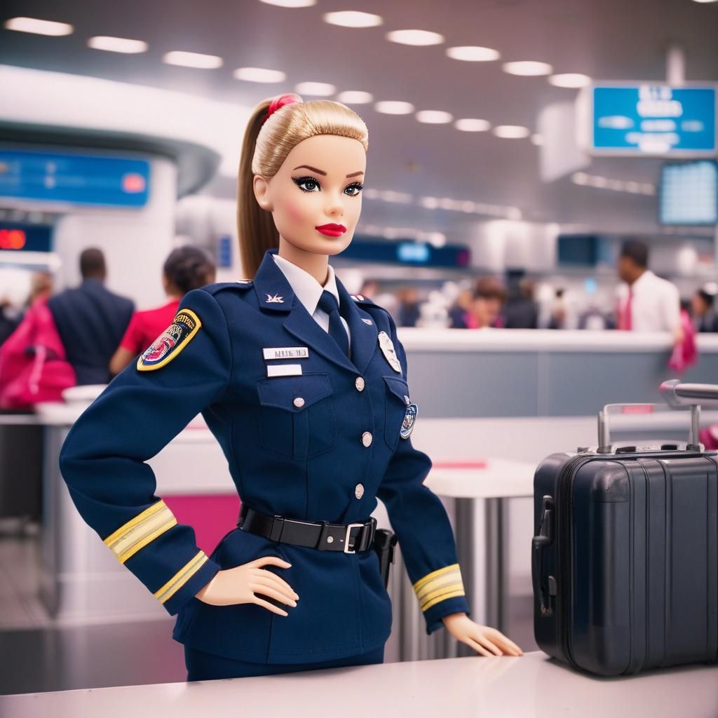 Barbie as Border Security Agent at JFK Airport