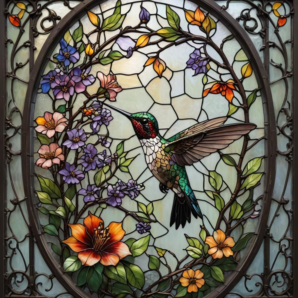 A hyperrealistic, intricately detailed stained Glass Window ...