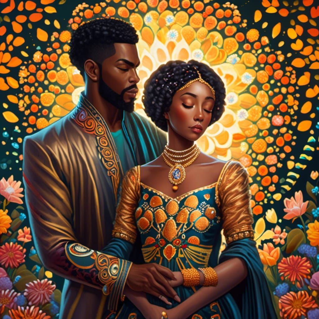 Romantic Embrace in Gustav Klimt Style