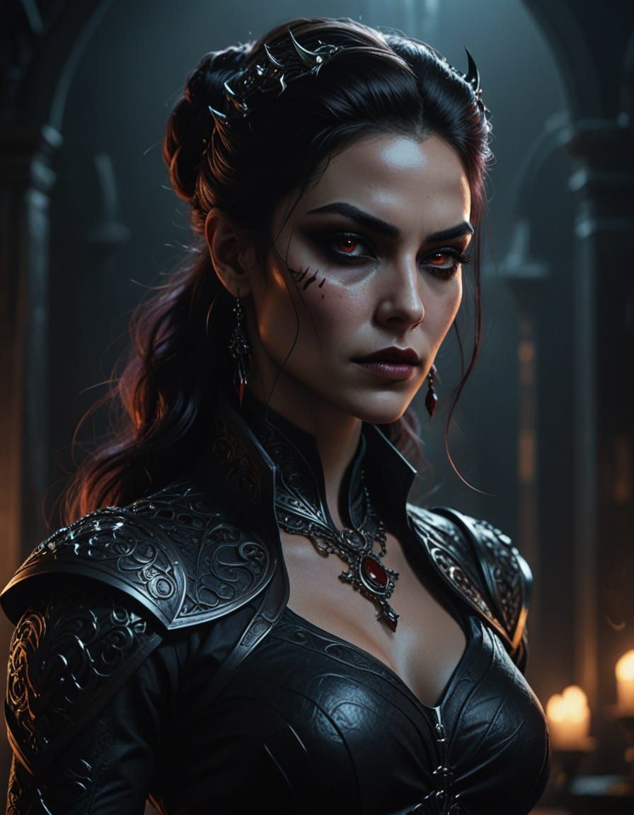 Muscular Supervillain Seductress in Gothic Style