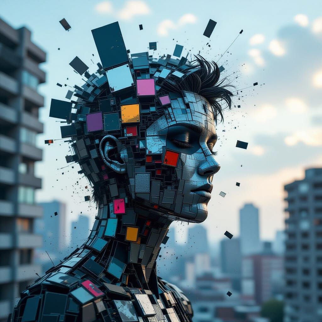 Chromatic City Implosion in Glitch-Pop Surrealism