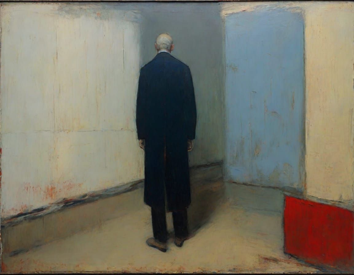 Forlorn Figure in Grungy Impressionist Landscape