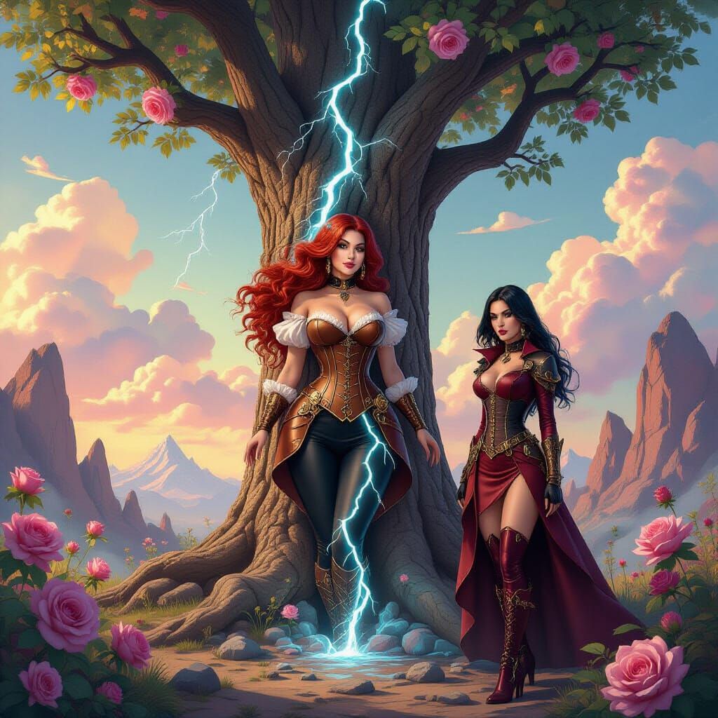 Steampunk Woman in Prismatic World Divided