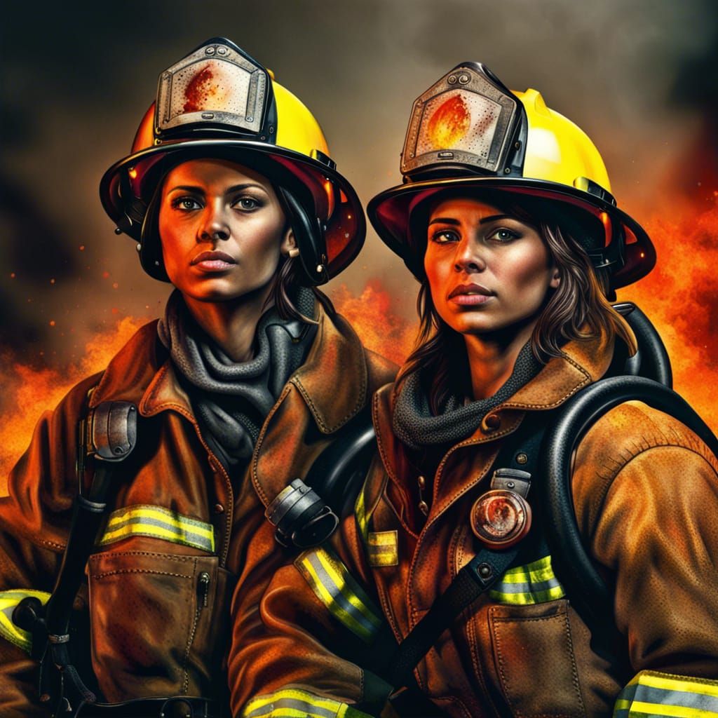 Detailed Portrait of Firefighters Battling Inferno
