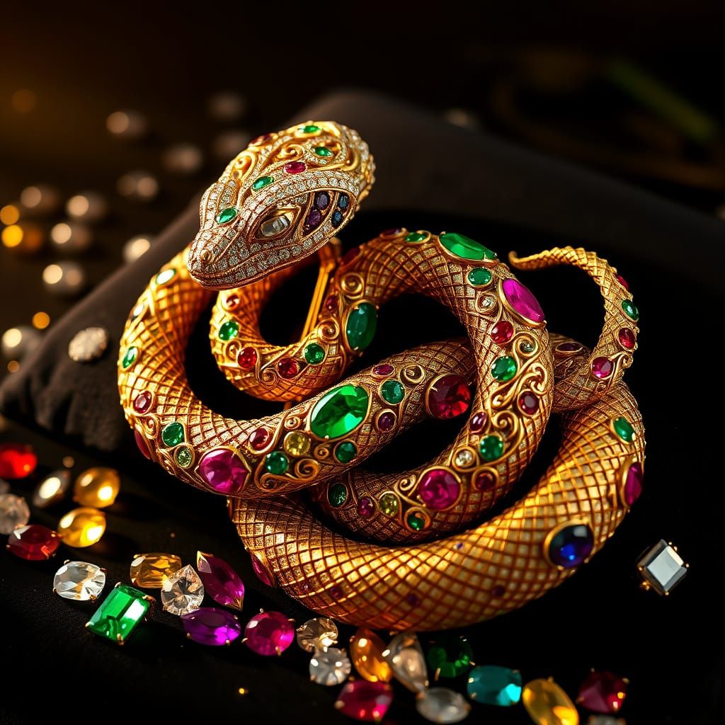 Luxurious Art Nouveau Serpent Brooch