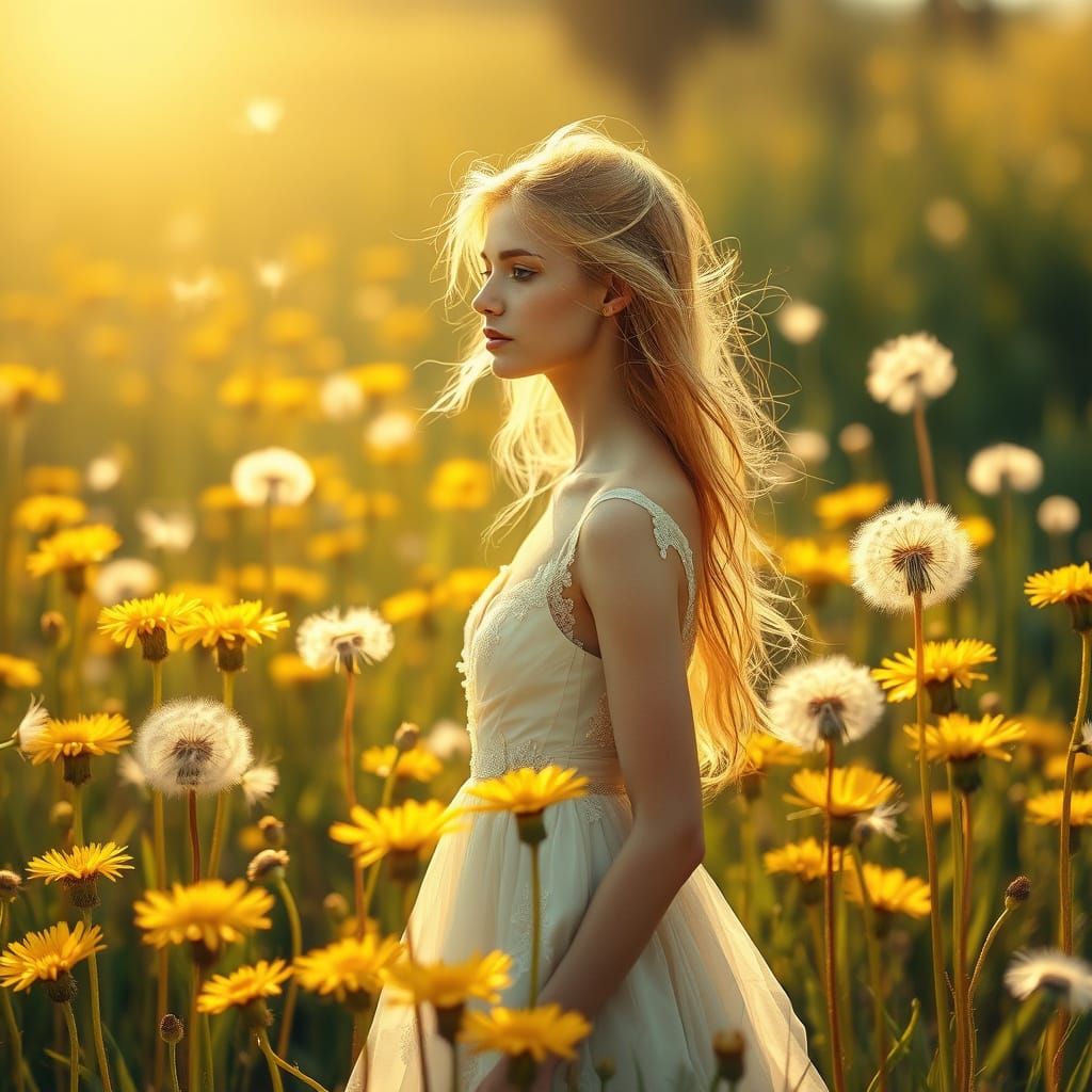 Ethereal Beauty in a Whimsical Dandelion Field