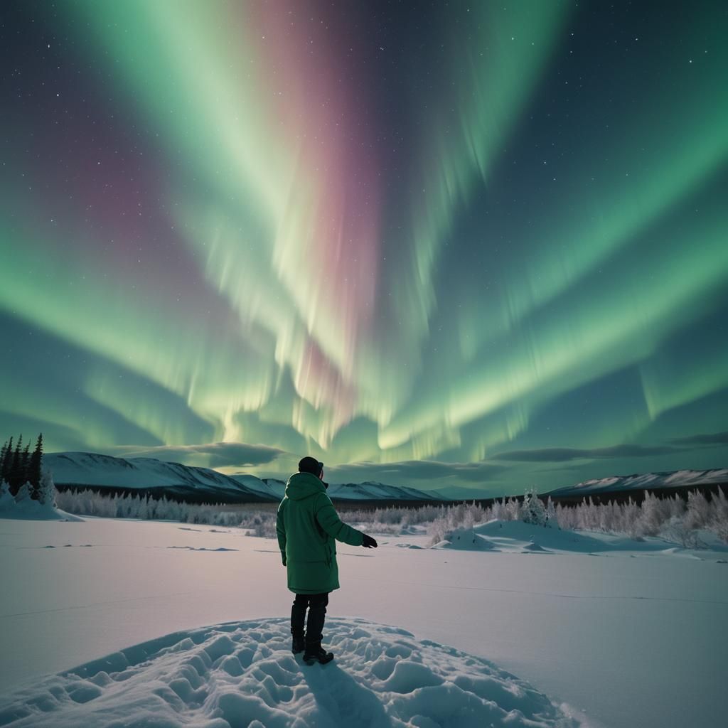 UFO Hovering Over Northern Lights in Cinematic Style