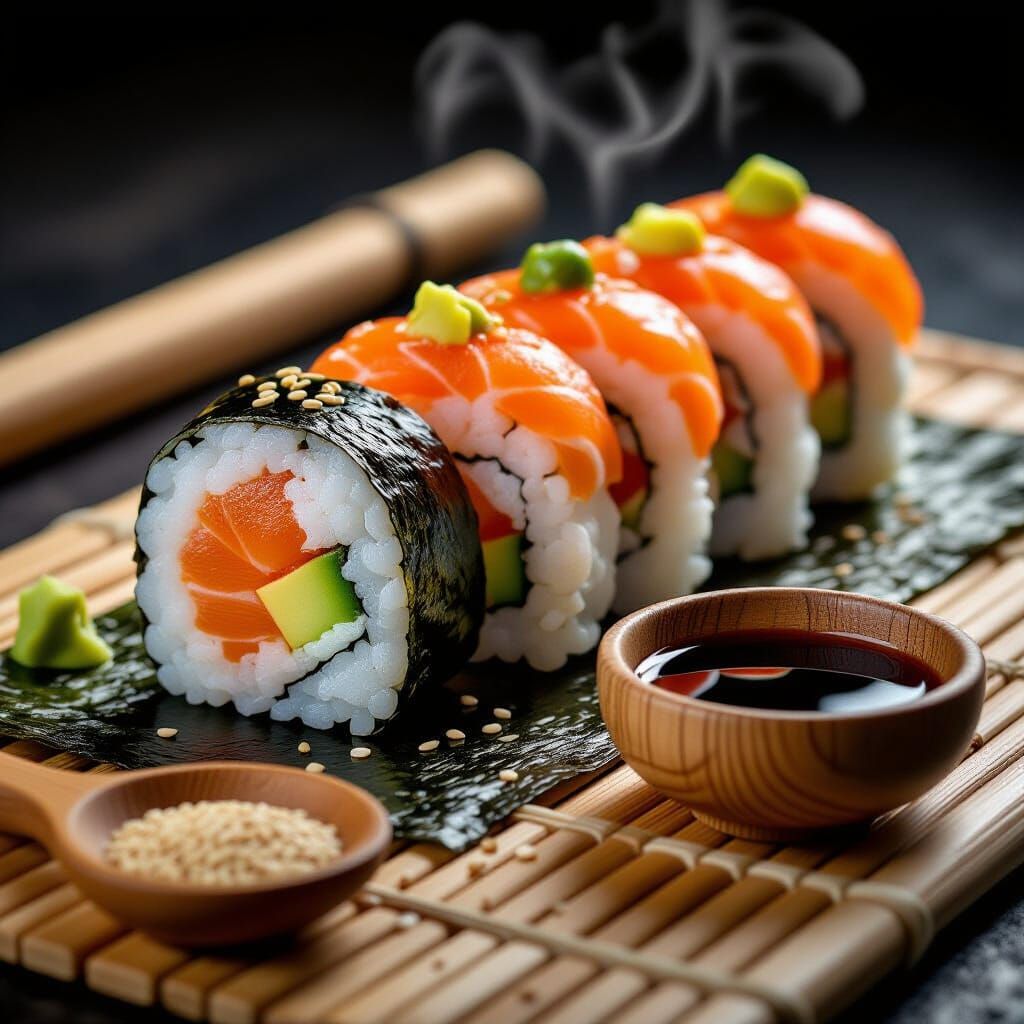 Giant Sushi Roll Super-Macro Photograph in 8K