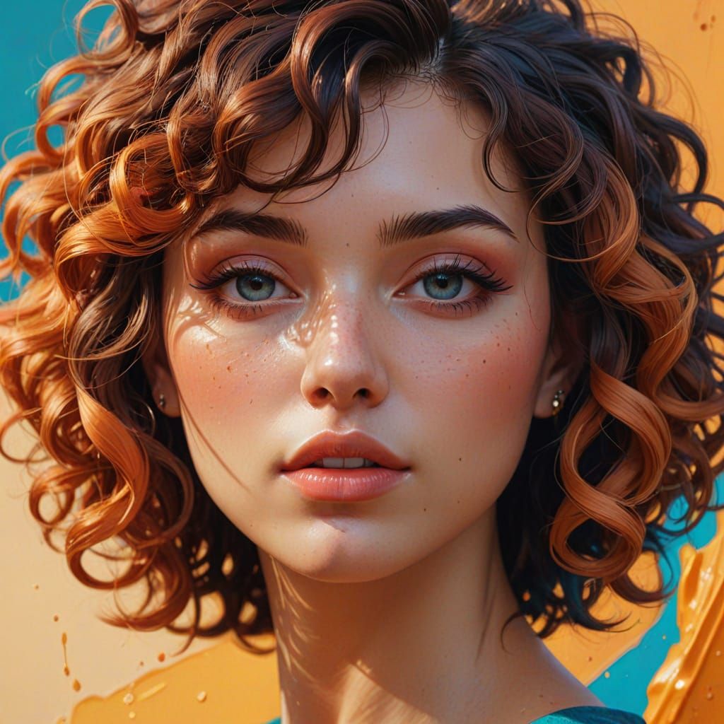 Vintage Anime Style Woman with Curly Hair