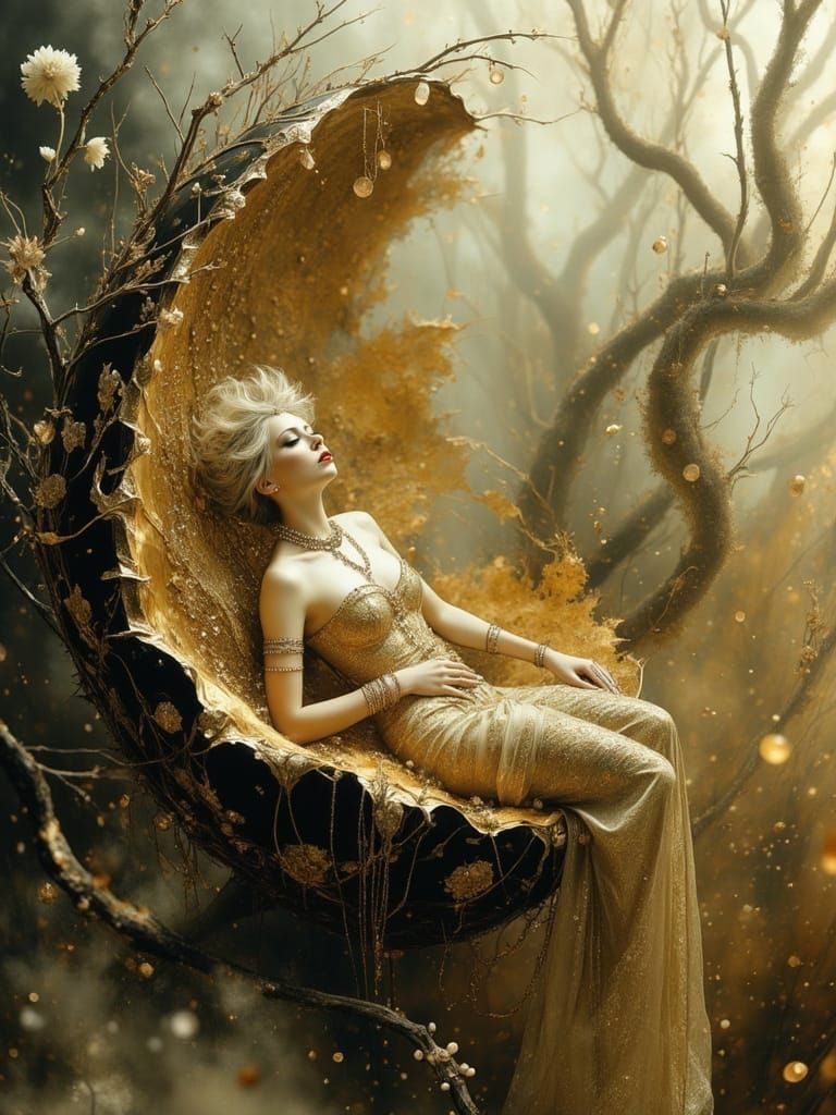 Surreal Datura Portrait in Rococo Baroque Style