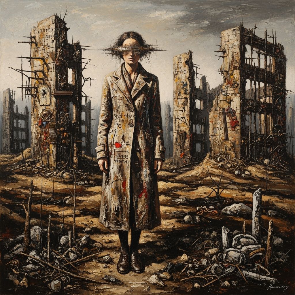 Woman in Scorched Landscape: Textured Impasto Art