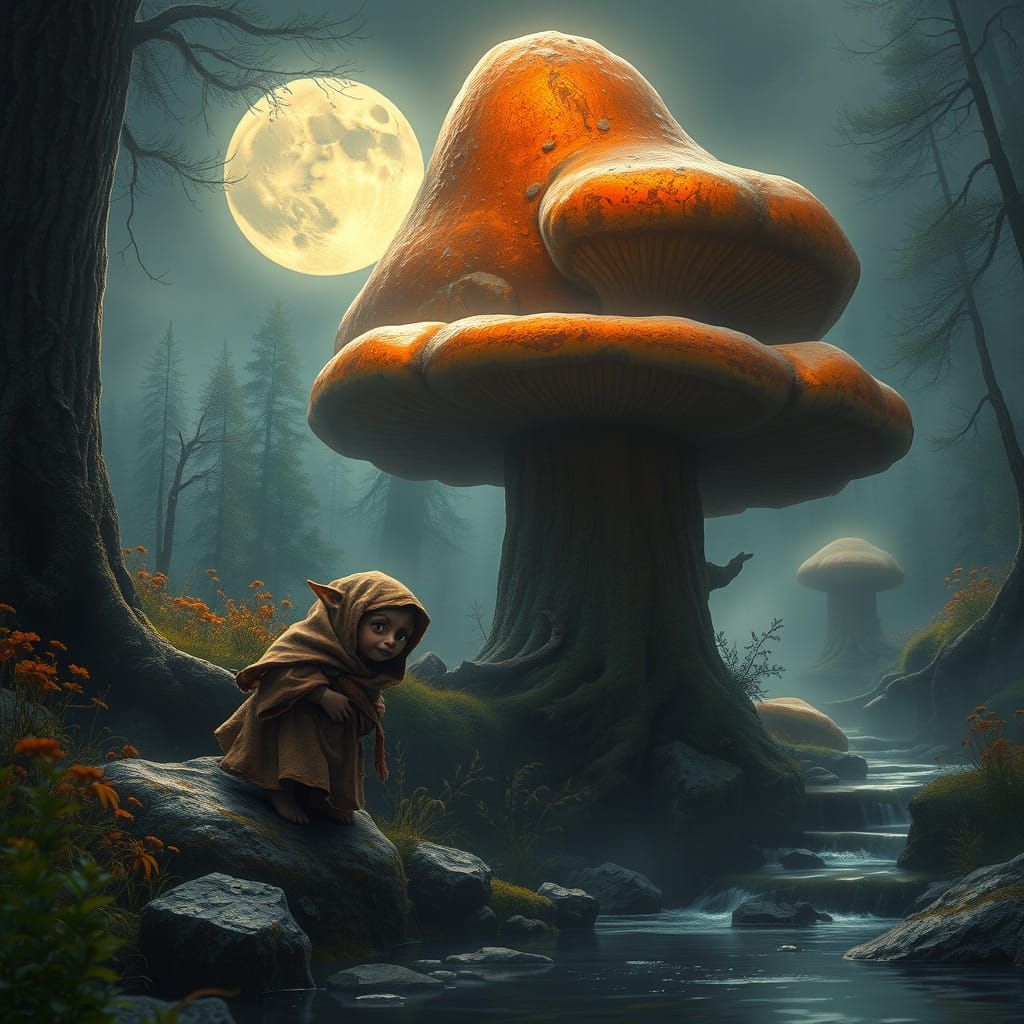 Goblin Awakens in Moonlit Forest Glade