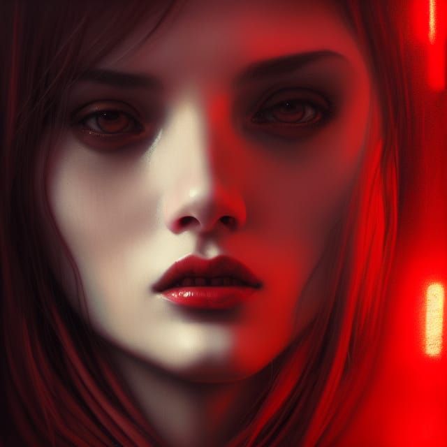 Sensual Woman in Red Light, Oil Painting Style