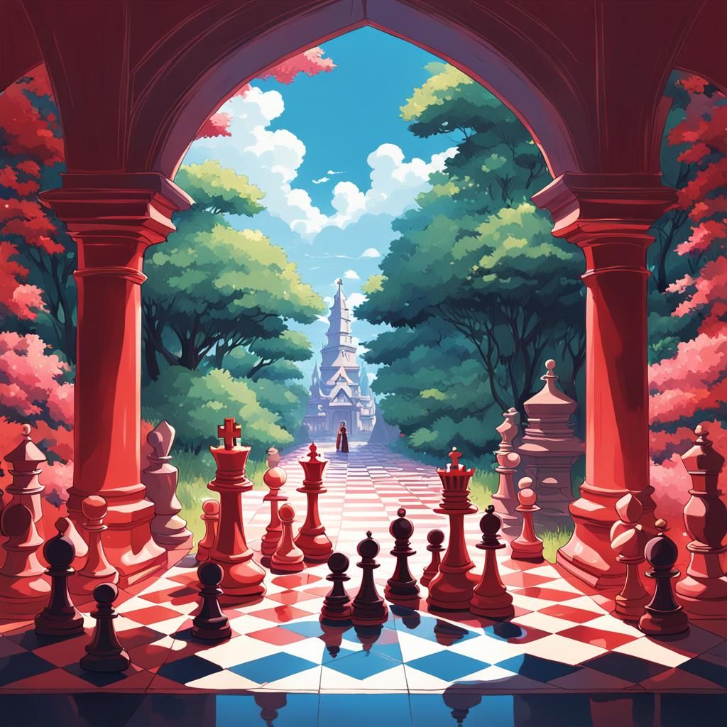 Chess Book Cover Art in Studio Ghibli Style