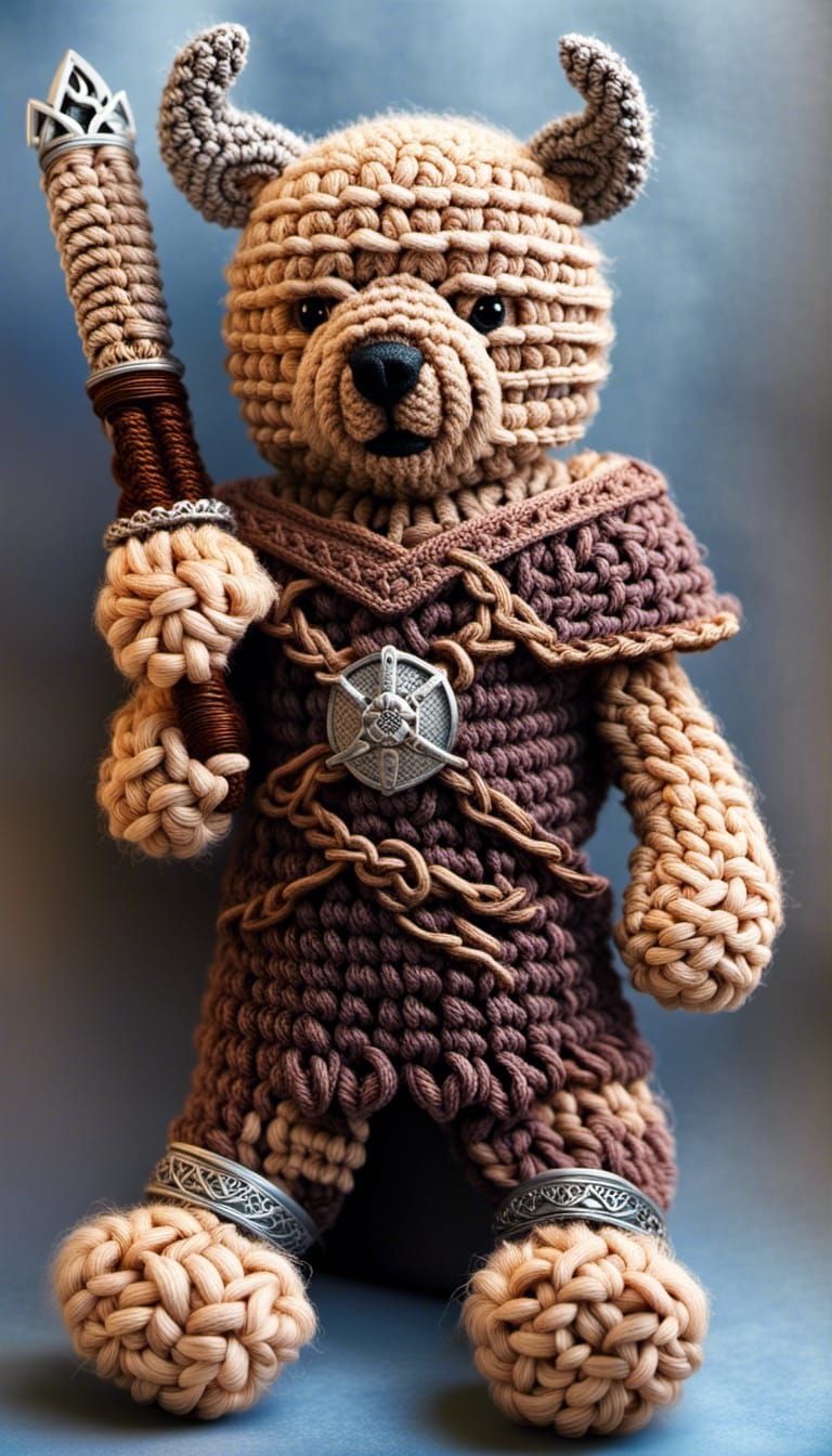 Hyper-Realistic Crocheted Viking Teddy Bear Warrior
