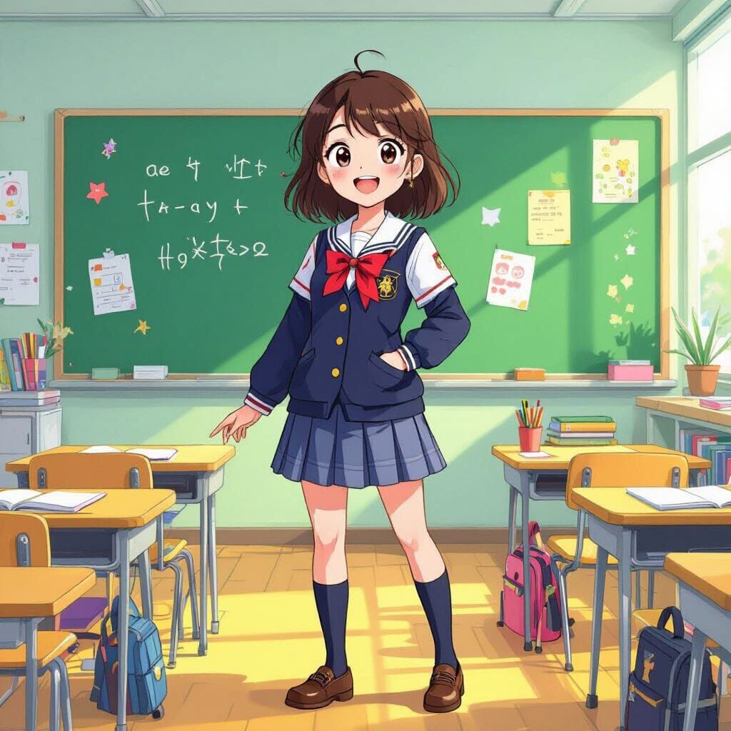 Cheerful Student in Manga Cartoon Style