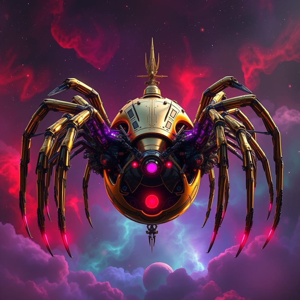 Spider-Shaped Alien Yacht in Nebula