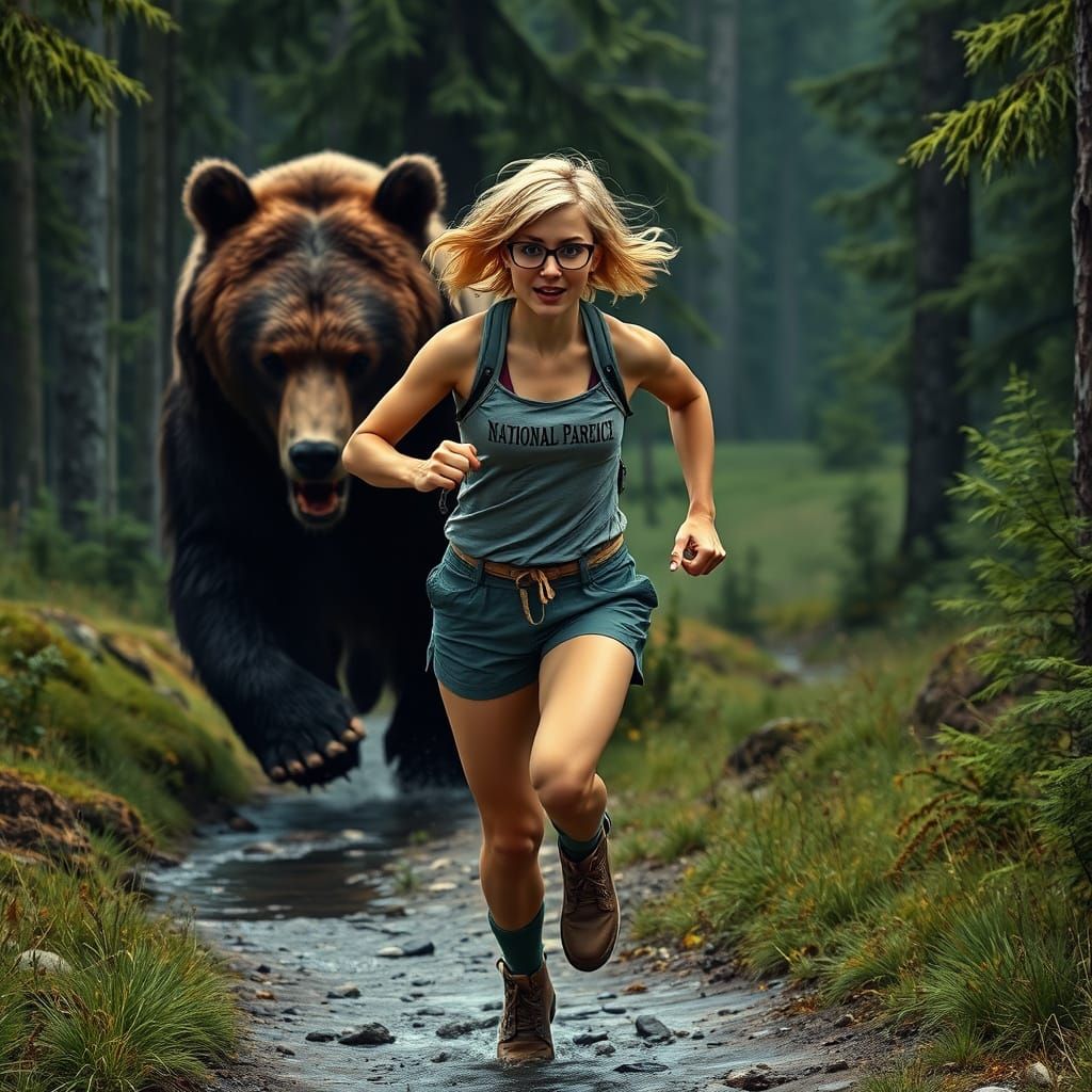Fearless Hiker Chased by a Fierce Bear in a Dazzling, Hyper-...