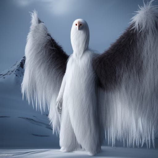 Eerie Furry Bird Creature in Arctic, Hyperrealistic 4K