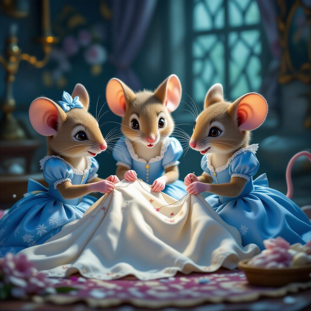 Cinderella's Mice Sewing: Detailed Matte Painting