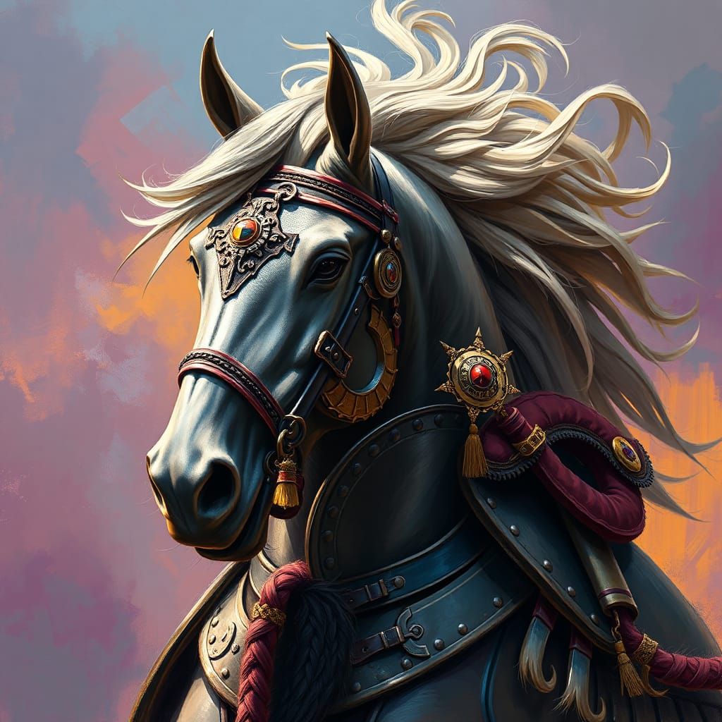 Armored Warrior Horse in Dramatic Digital Art Style