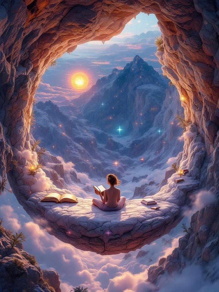 Cosy Floating Cubby in an Eternal Library Under Profoundly L...