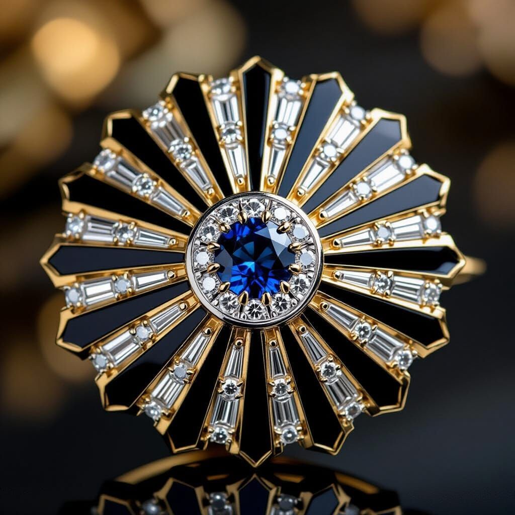 Art Deco Sunburst Brooch with Sapphire