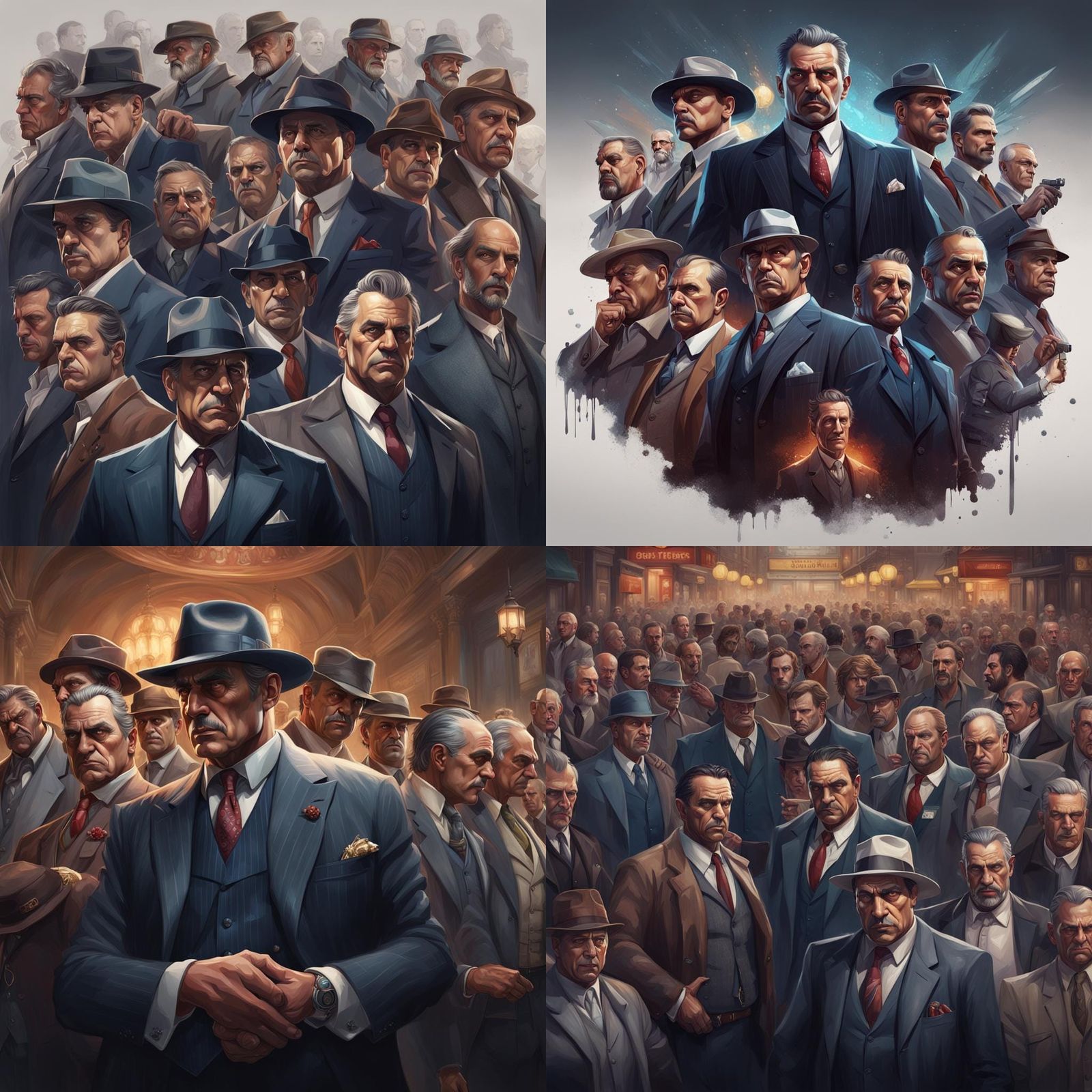 Mafia Crowd Portrait in Hyperdetailed Digital Art