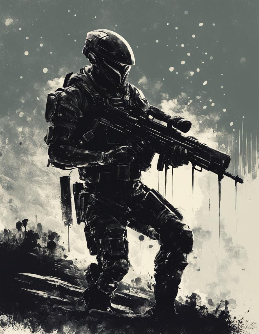 Futuristic Alien Soldier Silhouette in Abstract Style